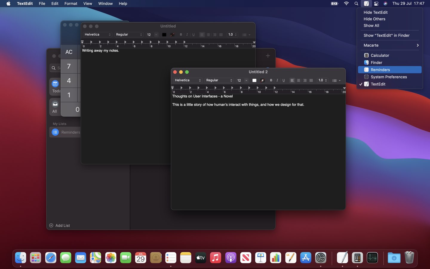 Image of Macarte Preferences window open on a Mac running macOS Big Sur in Dark Mode