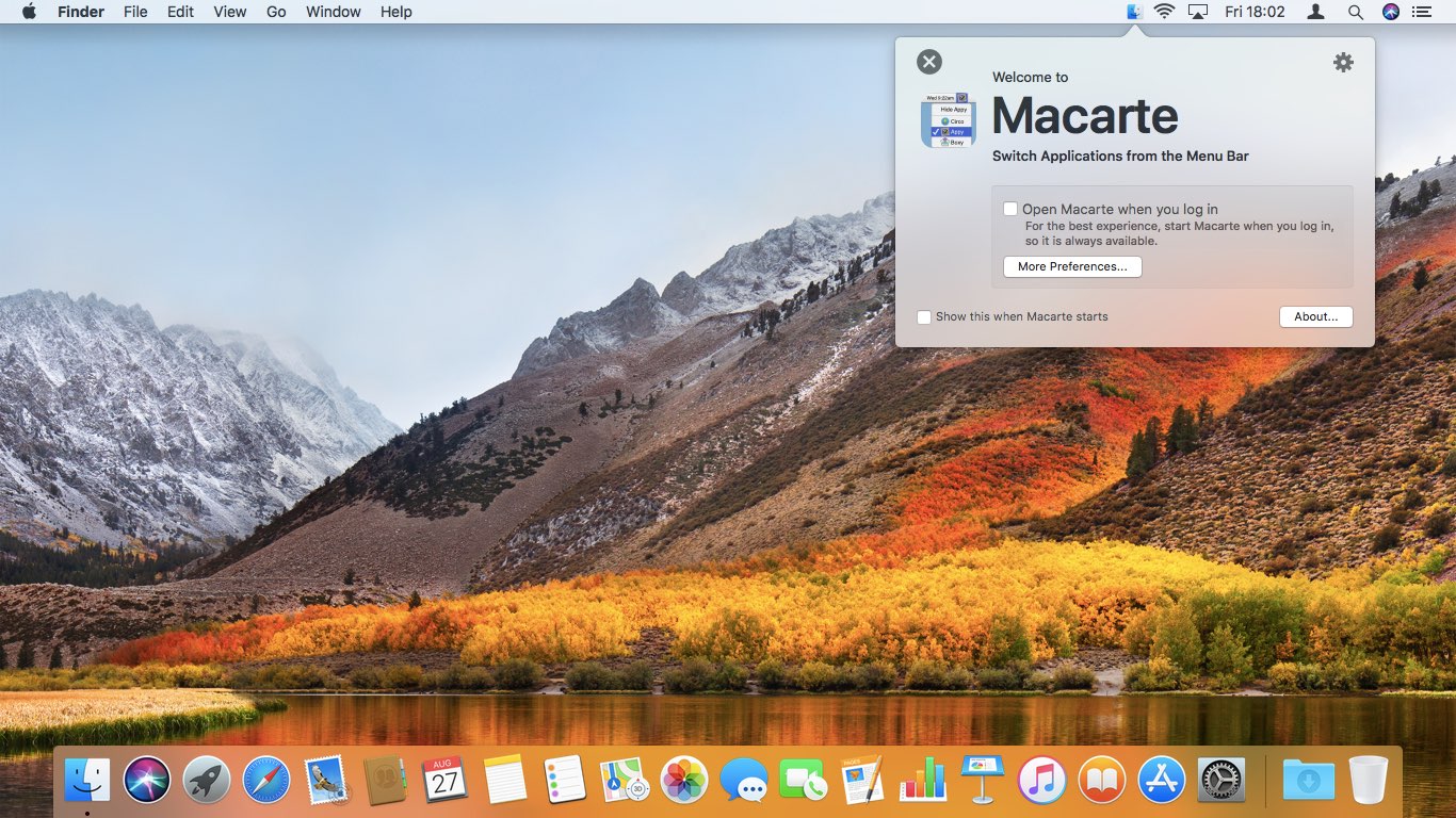 Macarte running on Mac OS X High Sierra